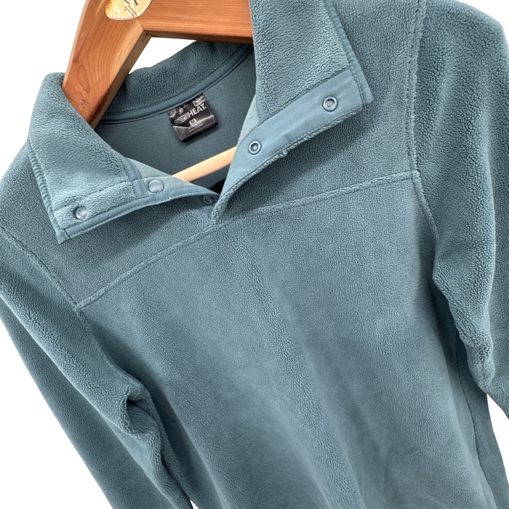 32 Degrees Heat Womens Fleece Pullover M Teal Mock Neck Snap Polyester